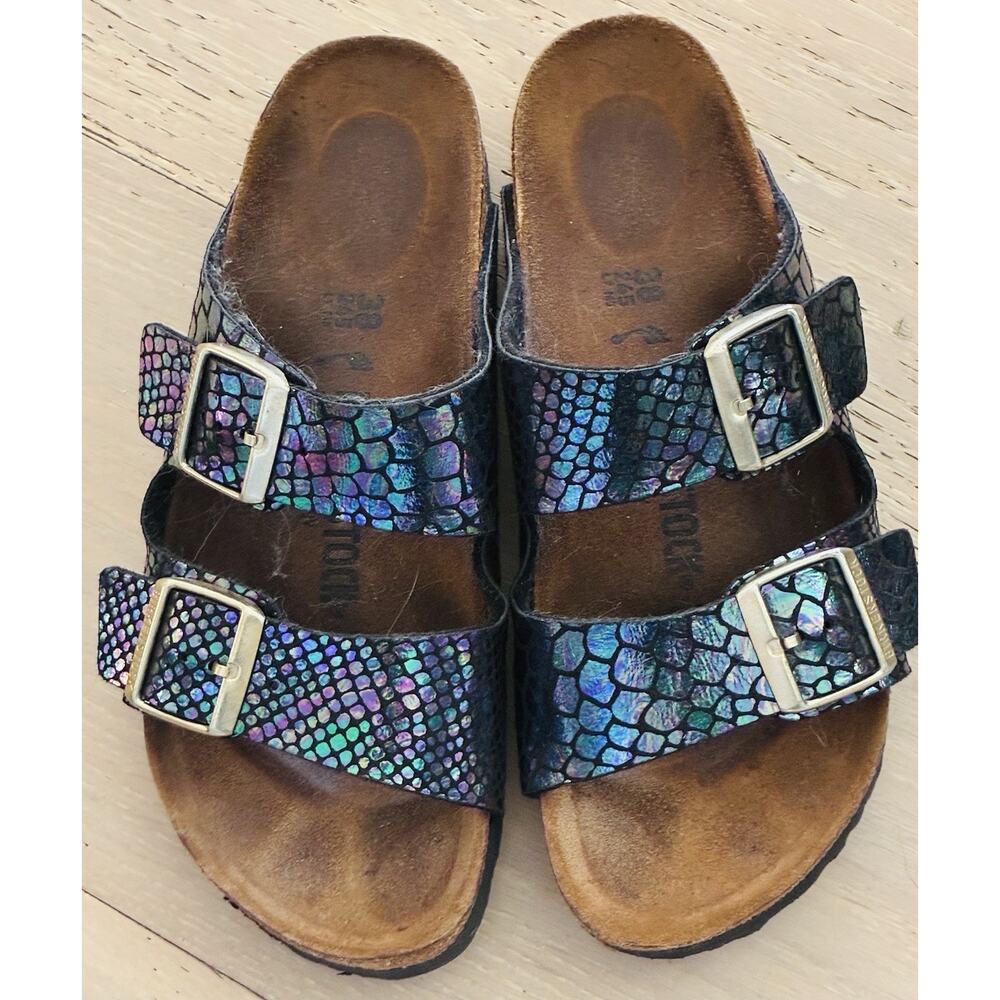 Birkenstock Arizona Sandals Big Buckle Double Strap Shiny Snake Black Size 38